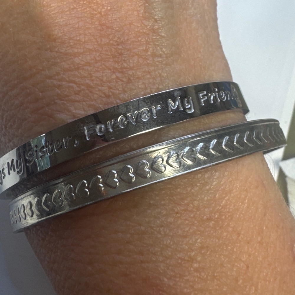 Unbranded Cuff‎ Bangle Set Women OS Silver Good Sister Engraved Heart Stackable